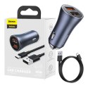 Ładowarka samochodowa BASEUS Golden Contactor Pro 40W 2x USB + kabel USB-USB-C 1m (szara)