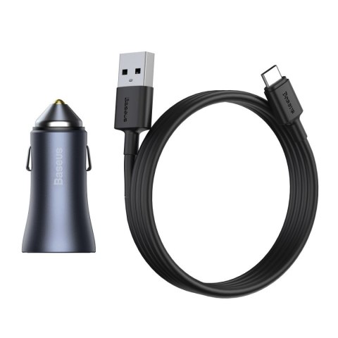 Ładowarka samochodowa BASEUS Golden Contactor Pro 40W 2x USB + kabel USB-USB-C 1m (szara)