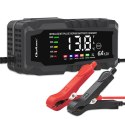 Qoltec Inteligentna mikroprocesorowa ładowarka 12V 6A | Prostownik z funkcją naprawy do akumulatora AGM GEL LiFePO4 | LCD