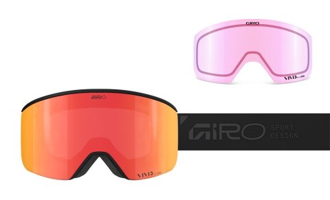 Gogle zimowe GIRO AXIS BLACK STACKED (OTG) (Cylindryczne) (Szyba lustrzana kolorowa VIVID-Carl Zeiss EMBER 19-42% S2 + Szyba lus