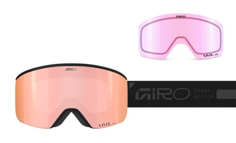 Gogle zimowe damskie GIRO ELLA BLACK RAILS (Cylindryczne) (Szyba lustrzana kolorowa VIVID-Carl Zeiss ROSE GOLD 19-42% S2 + VIVID