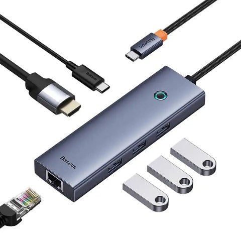 Hub 6w1 Baseus UltraJoy USB-C do HDMI4K@30Hz+3xUSB 3.0+PD+RJ45 (szary)