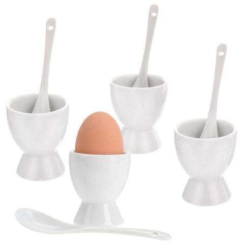 Podstawki na Jajka Porcelanowe Białe Łyżeczki EXCELLENT HOUSEWARE 4 szt.