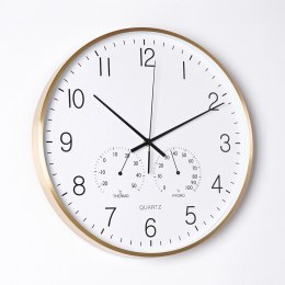 Zegar Ścienny na Ścianę z Termometrem Higrometrem Biały Złoty ORION 38 cm