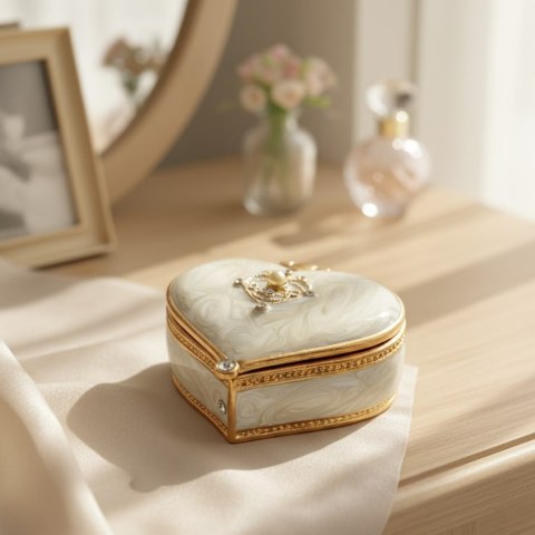 Ekskluzywne Szkatułka Pudełeczko na Biżuterię Serce z Kryształkami - B0767-06WH