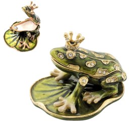 Ekskluzywne, bogato zdobione metalowe pudełeczko z kryształami - Żabka - B0746-54