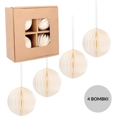 Zestaw 4 bombek papierowych składanych 8cm - śnieżna biel