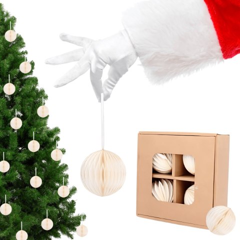 Zestaw 4 bombek papierowych składanych 8cm - śnieżna biel