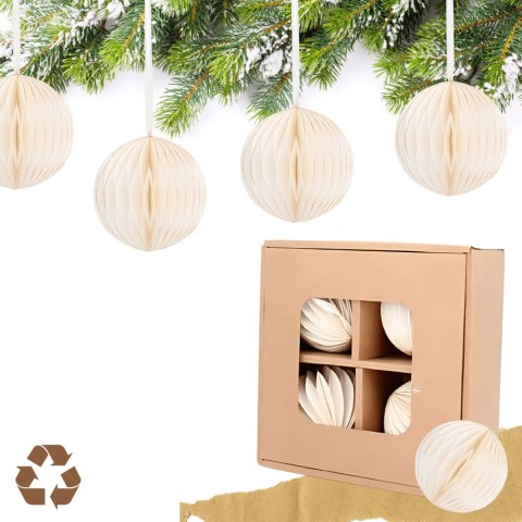 Zestaw 4 bombek papierowych składanych 8cm - śnieżna biel