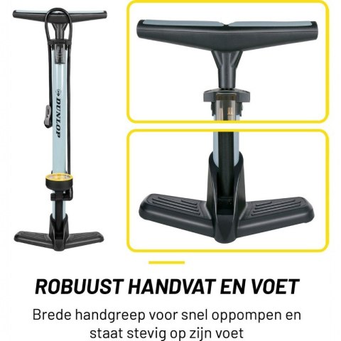 Dunlop - Pompka podłogowa do rowerów, piłek, materacy z manometrem (Niebieski)