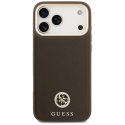 Guess Grained Strass Logo MagSafe - Etui iPhone 17 Pro Max (brązowy)
