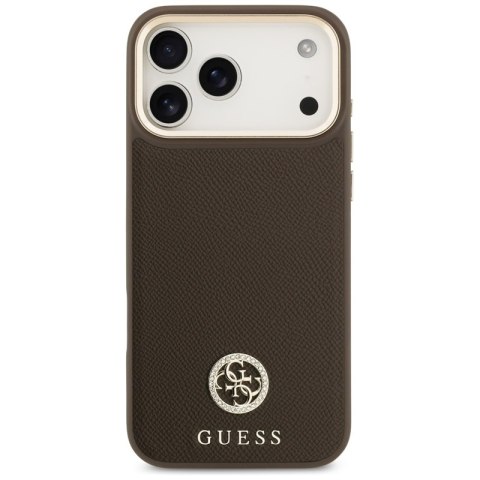 Guess Grained Strass Logo MagSafe - Etui iPhone 17 Pro Max (brązowy)
