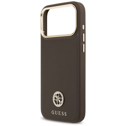 Guess Grained Strass Logo MagSafe - Etui iPhone 17 Pro Max (brązowy)
