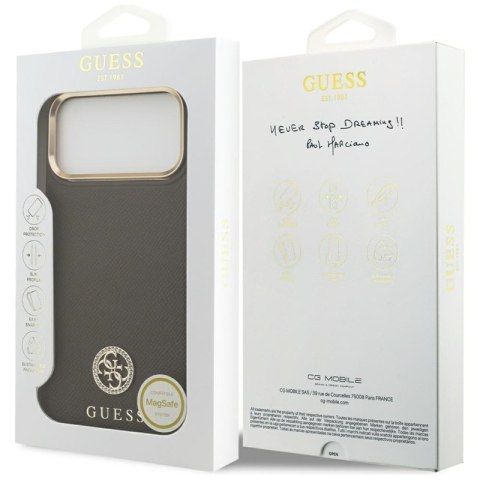 Guess Grained Strass Logo MagSafe - Etui iPhone 17 Pro Max (brązowy)