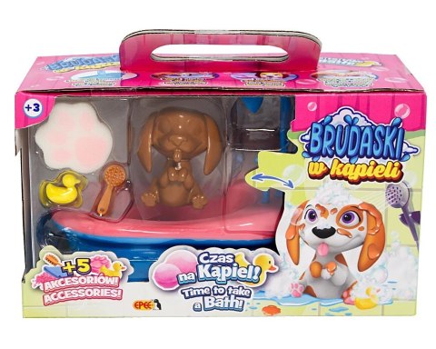 Zestaw Łazienka: piesek + błoto + 5 akcesoriów, Beagle #2 biało-brązowy | Brudaski w Kąpieli