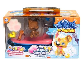 Zestaw Łazienka: piesek + błoto + 5 akcesoriów, Corgi #3 czarno-biały | Brudaski w Kąpieli