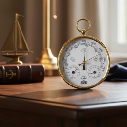 Miniaturowa stacja pogody o 110 mm w oprawie mosiężnej: barometr, higrometr, termometr 27.6250