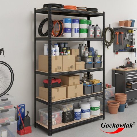 Regał magazynowy 200kg 5 poziomów 205x120x45 cm 1000 kg czarny