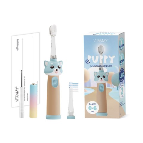 VITAMMY ePUPPY Szczoteczka soniczna do zębów dla dzieci 0-6, dwie końcówki, niebieska