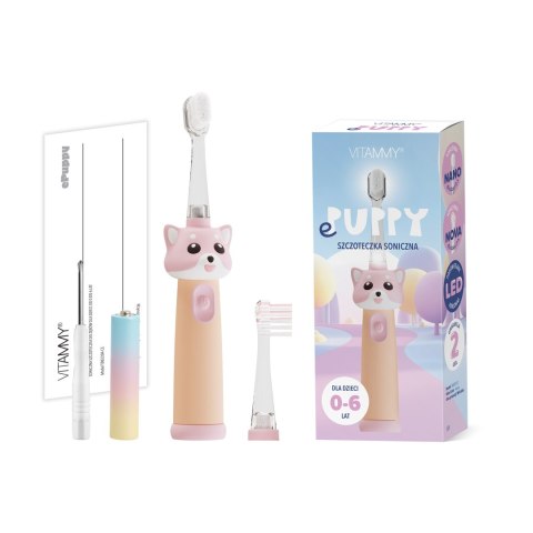 VITAMMY ePUPPY Szczoteczka soniczna do zębów dla dzieci 0-6, dwie końcówki, różowa