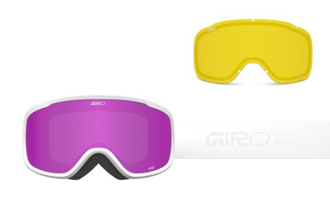 Gogle zimowe damskie GIRO MOXIE WHITE STACKED (Cylindryczne) (szyba AMBER PINK 19-42% S2 + YELLOW 80-99% S0) (NEW 2025/2026).