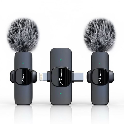 MICRO-MIC DUO - 2x Mikrofon Bezprzewodowy Krawatowy (zestaw), na klips, iOS & Android (OTG), mini, superczuły. USB-C & LIGHTNING