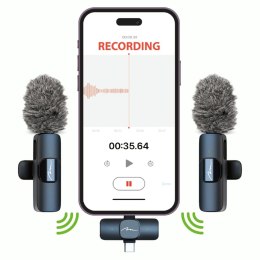 MICRO-MIC DUO - 2x Mikrofon Bezprzewodowy Krawatowy (zestaw), na klips, iOS & Android (OTG), mini, superczuły. USB-C & LIGHTNING