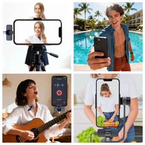 MICRO-MIC DUO - 2x Mikrofon Bezprzewodowy Krawatowy (zestaw), na klips, iOS & Android (OTG), mini, superczuły. USB-C & LIGHTNING