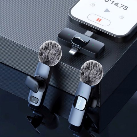 MICRO-MIC DUO - 2x Mikrofon Bezprzewodowy Krawatowy (zestaw), na klips, iOS & Android (OTG), mini, superczuły. USB-C & LIGHTNING