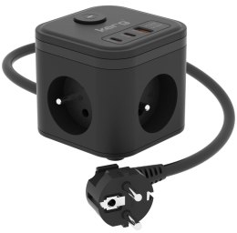 Kostka zasilająca 3-gniazdowa + szybka ładowarka USB-A+USB-C 1,5m 3×1,5mm2 H05VV-F 16A/250V~ KERG Smart czarna