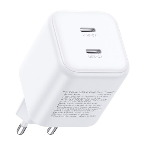 Ładowarka sieciowa UGREEN X526 45W 2xUSB-C GaN (biała)