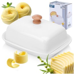 Maselniczka z Pokrywką Pojemnik na Masło Biały Ceramiczny VILDE 16x12,5 cm