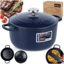 Garnek Żeliwny 3,3 L LITINA Emaliowany 22 cm Granatowy Indukcja