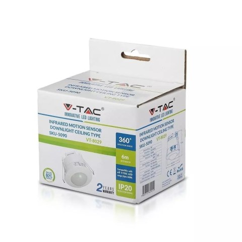 Czujnik ruchu sufitowy 360st wpuszczany okrągły biały V-TAC VT-8029