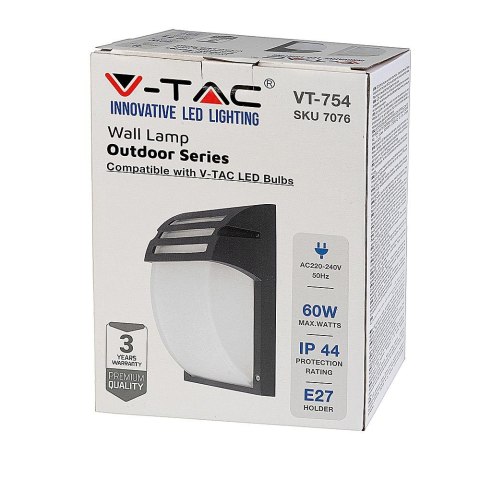 Kinkiet ogrodowy V-TAC mrożone szkło czarny mat VT-754