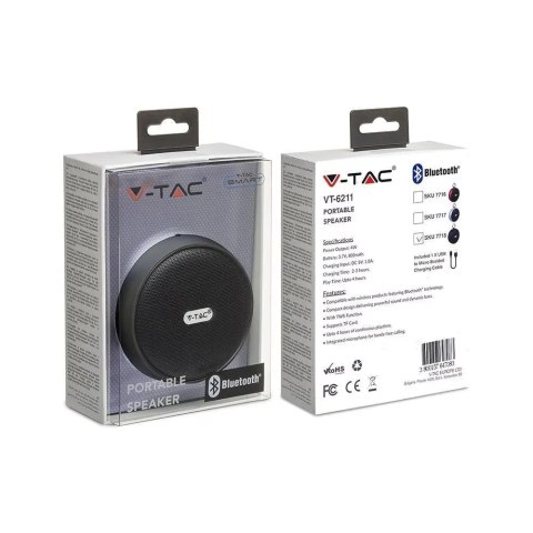 Przenośny głośnik bluetooth micro USB wysokiej jakości przewód 800mAh czarny V-TAC VT-6211