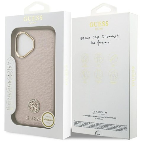 Guess Grained Strass Logo MagSafe - Etui iPhone 17 (różowy)