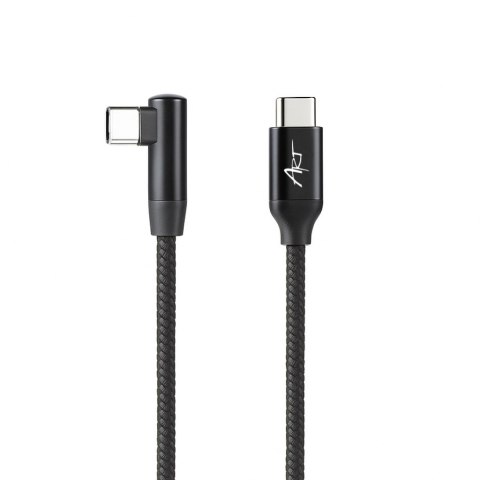 KABEL USB-C do C M-M kątowy 480Mbps 60W 1m ART czarny, oplot, obudowa ALU