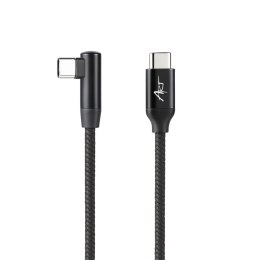 KABEL USB-C do C M-M kątowy 480Mbps 60W 2m ART czarny, oplot, obudowa ALU