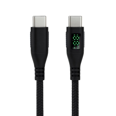 KABEL USB-C męski - męski 480Mbps 100W 2m ART czarny, oplot, wyświetlacz