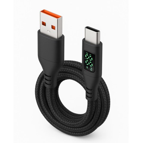 KABEL USB-C/USB-A M-M 480Mbps 60W 2m ART czarny, oplot, wyświetlacz