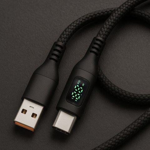 KABEL USB-C/USB-A M-M 480Mbps 60W 2m ART czarny, oplot, wyświetlacz