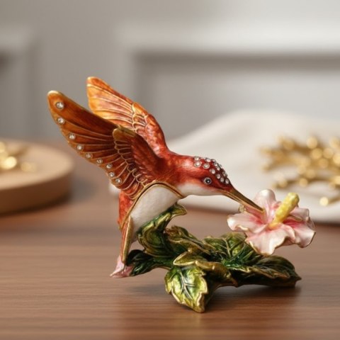 Ekskluzywne Pudełeczko Szkatułka na Biżuterię Zdobione Kryształkami - Koliber - HX357