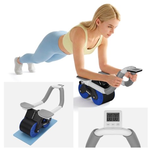 Przyrząd do ćwiczenia mięśni brzucha z timerem, AB roller Wheel AB-3 , kolor czarno-niebieski , REBEL ACTIVE