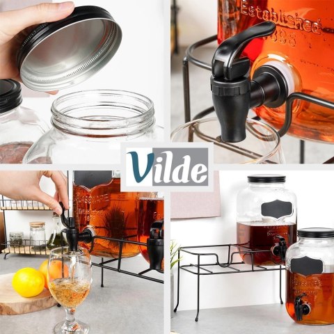 Słój do napojów z kranikiem i stojakiem czarnym 2x4 l 3 el.