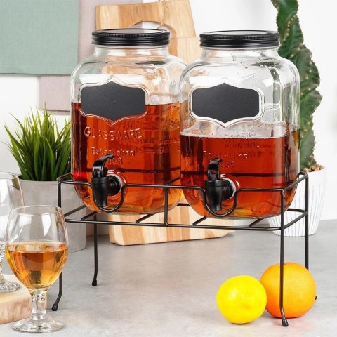 Słój do napojów z kranikiem i stojakiem czarnym 2x4 l 3 el.