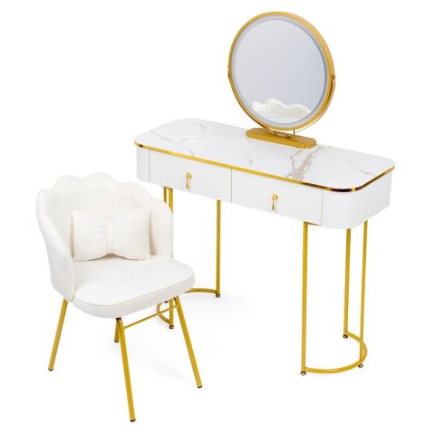 Toaletka Kosmetyczna Z Lustrem LED Blat 100 Cm Biała VERDIRO + Krzesło