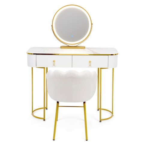 Toaletka Kosmetyczna Z Lustrem LED Blat 100 Cm Biała VERDIRO + Krzesło