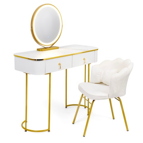 Toaletka Kosmetyczna Z Lustrem LED Blat 100 Cm Biała VERDIRO + Krzesło