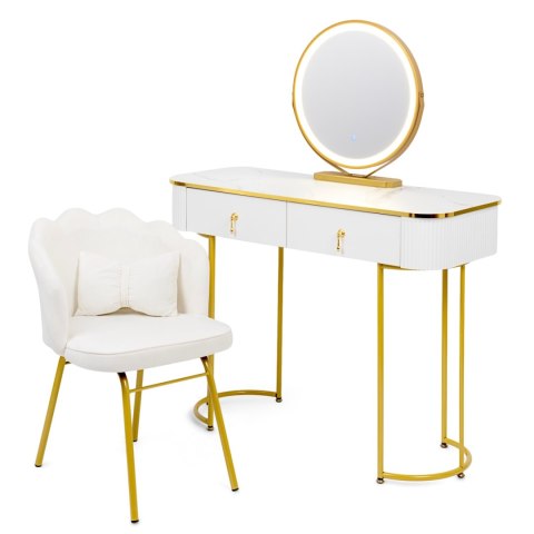 Toaletka Kosmetyczna Z Lustrem LED Blat 100 Cm Biała VERDIRO + Krzesło